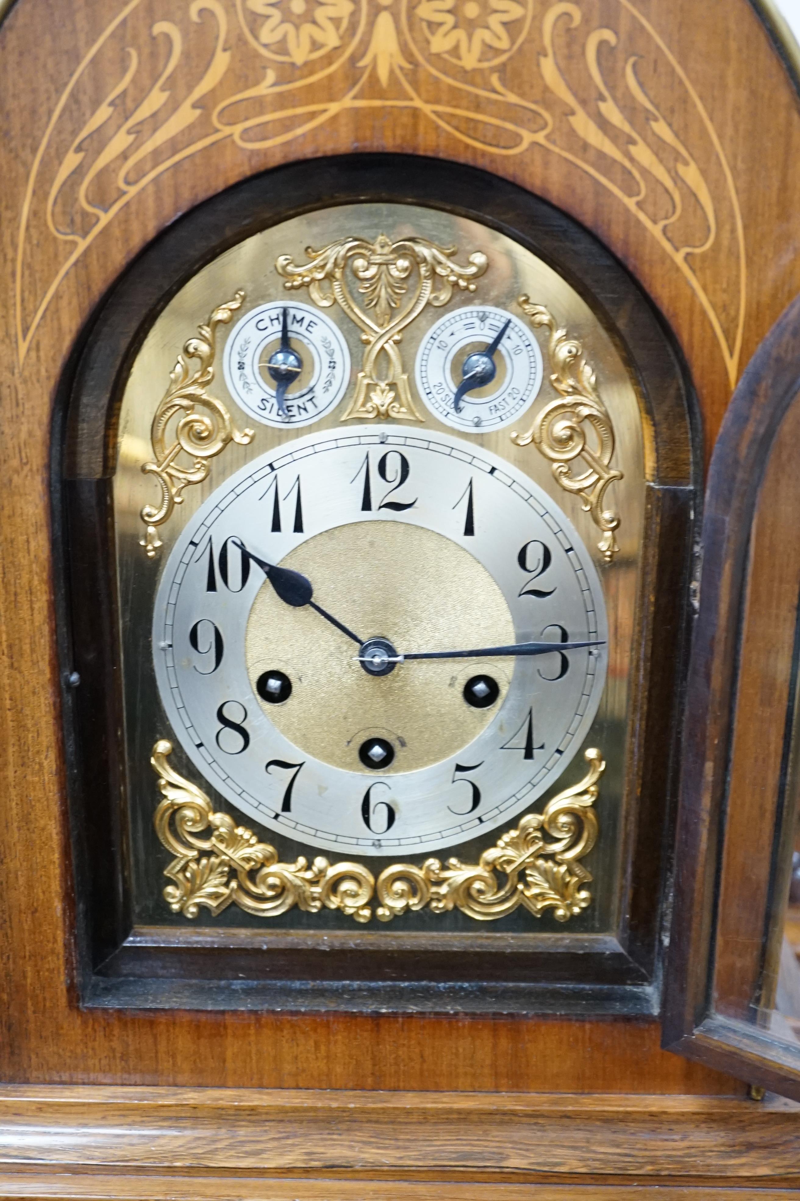 A late Victorian marquetry inlaid rosewood chiming bracket clock, height 45cm